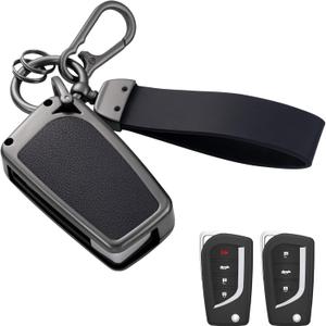 Key Fob Cover with Heavy-duty Keychain for Toyota Fortuner Tundra Camry RAV4 Highlander Challenger (Black)