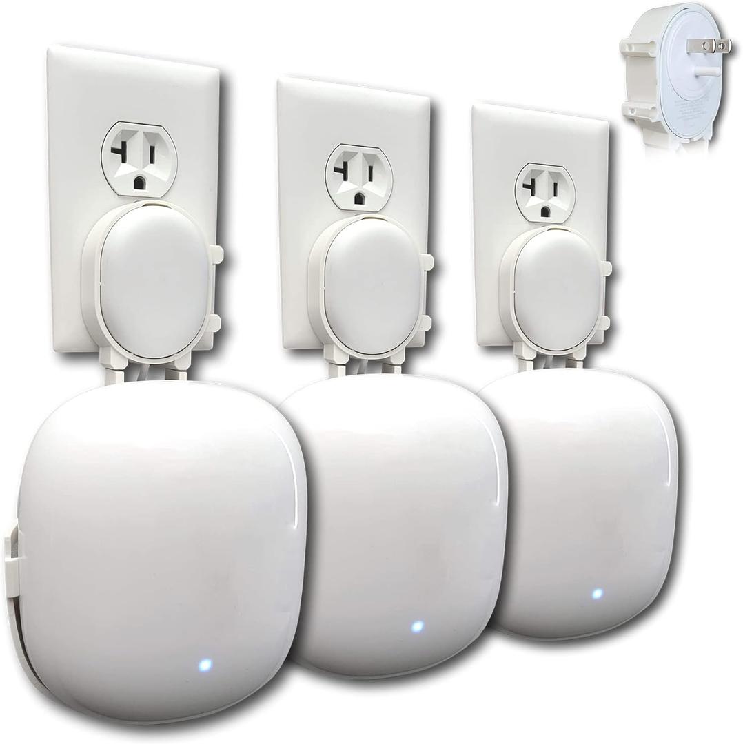 The Nest Wifi Pro Genie Wall Mount Outlet Holder Stand (3-Pack) | Lowest Profile | Open Access | No Messy Screws or Tape | Reinforced Support | Horizontal and Vertical Outlets (White (3-Pack))
