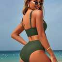 ZAFUL High Waisted Bikini Sets for Women Swim Suits 2025 Tummy Control Ruched Bikini Two Piece Bathing Suit Swimwear (Large, Army Green)
