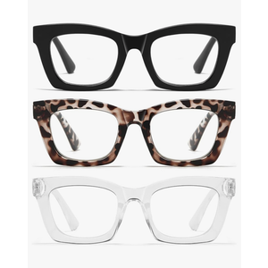 Cat Eye Reading Glasses for Women - 3 Pack Blue Light Readers with Spring Hinge, Stylish Computer Glasses