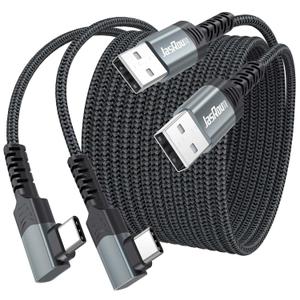 USB to USB C Cable 10ft Right Angle, 3A Fast Charging 90 Degree Long Type C 2.0 Data Transfer Cord Braided for Switch, Steam Deck, iPhone 17/16/15, Galaxy Andriod Phone, MacBook Pro/Air, Tablet-2 Pack