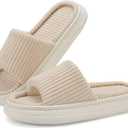 NineCiFun Unisex Summer House Slippers Indoor and Outdoor Slip-On Home Bedroom Shoes for Women and Men (9-10 Women/7.5-8 Men, Beige)