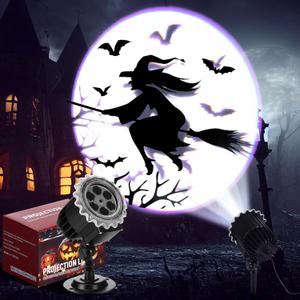 Halloween Projector Light with 1 Film Slides Holiday LED Projector Lights Outdoor Reflectors Waterproof Landscape Decorative Rotation Lighting Movement Projection Lamp(Witch)
