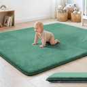 1.3" Thick Baby Floor Play Mat 50x50, Basic Padded Foam Mat for Tummy Time Crawling, Non Slip Cushioned for Babies Toddlers Infants Kids (Dark Green)