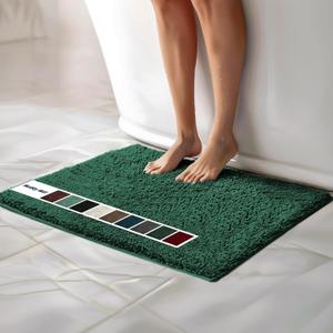 Muddy Mat | Chenille Bathroom Rugs Quick Dry Microfiber Mats Non Slip Washable, Extra Thick, Soft and Highly Absorbent Bath Mats for Bathroom, Kitchen, and Shower Floor - Dark Green 24"x35"