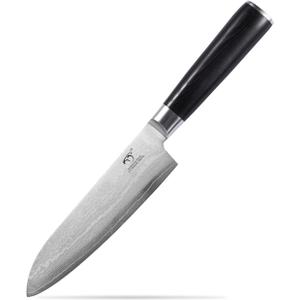 Damascus Santoku Knife 7 Inch, Professional Kitchen Knife Forged with VG10 Super Steel 67 Layer Damascus, Non-slip Wood Ergonomic Handle, Razor Sharp Lightweight Multipurpose Full Tang