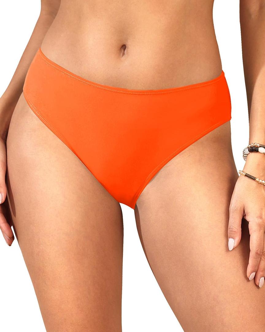 Zmart Women Full Coverage Bikini Bottoms - Mid Rise Bathing Suit Swim Bottom Swimsuit Swimwear (Medium, Neon Orange)