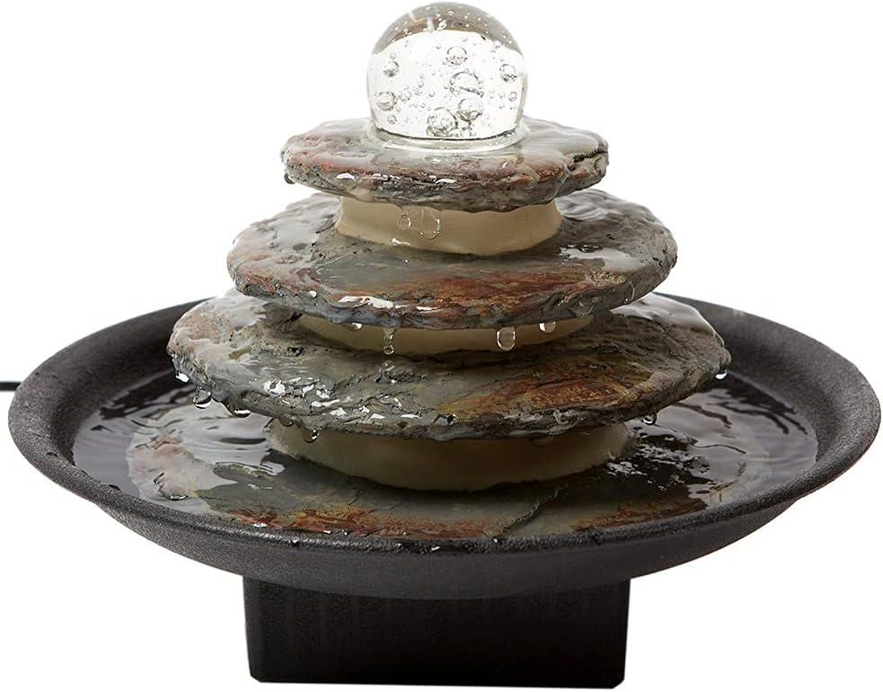 SEINHIJO Indoor Fountain Tabletop Fengshui Waterfall Desk Office Fountain LED Lights Rolling Ball 11inch