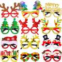Max Fun 12Pcs Christmas Glasses Glitter Holiday Party Glasses Frames Christmas Decoration Accessories Costume Eyeglasses for Christmas Parties Holiday Favors (One Size Fits All)