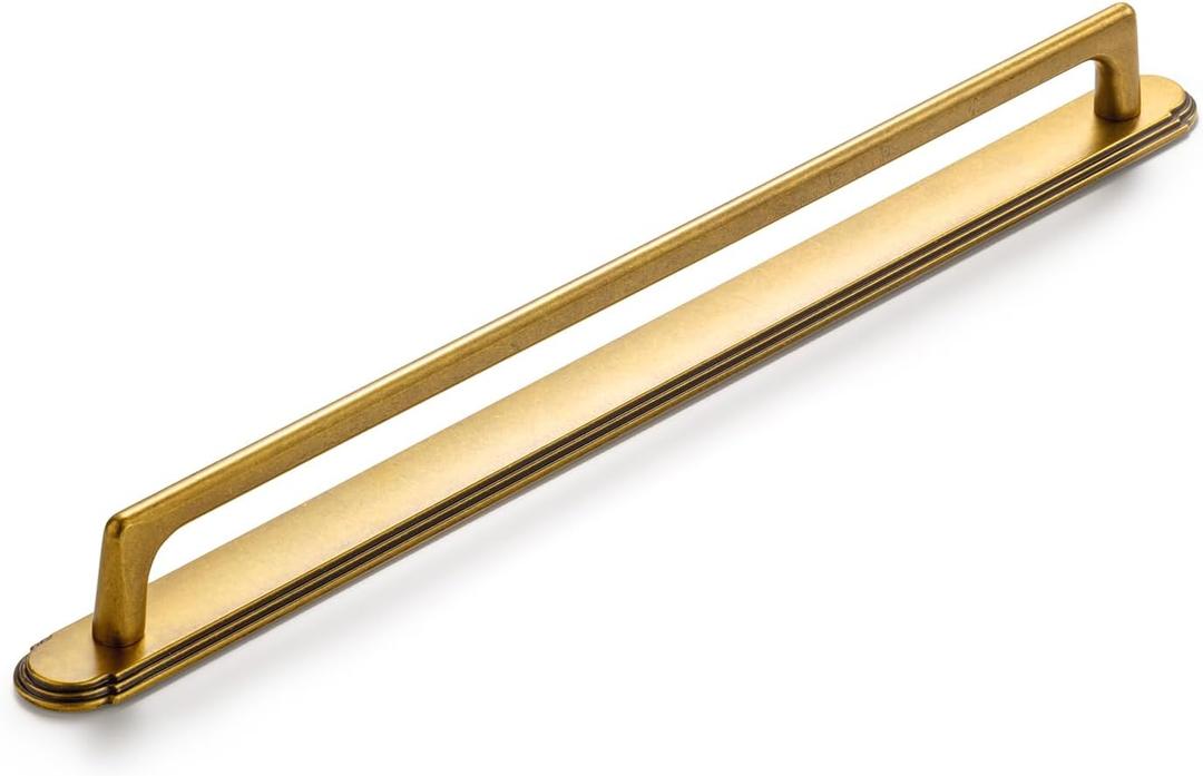 Goo-Ki Antique Brass Cabinet Pulls with Backplate,Zinc Alloy Cabinet Handle with 12.6''(320MM) Hole Centers 2 Pack