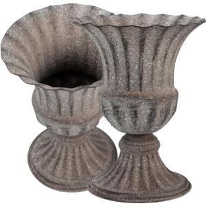 2Pcs Iron Decorative Graveyard Pot Urn Planter Exquisite Memorial Vase for Cemetery Outdoor Vase for Floral Arrangements and Grave Decorations (16x12.5cm, Dark Grey)