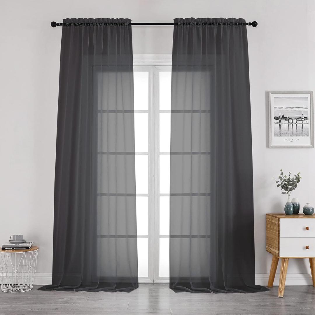 OWENIE Black Sheer Curtain 96 Inch Length, Elegant Sheer Curtain for Bedroom, Window Voile Sheer Curtain Panels/Drapes/Treatment for Living Room, 1Pc, 42" W x 96" L, Black