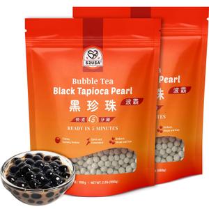 52USA Boba Tapioca Pearls 2.2LB, Finest Bubble Tea Pearl, Quick Cook Black Plearls for Milk Tea, Smoothies, Desserts and Drinks (Pack of 2)
