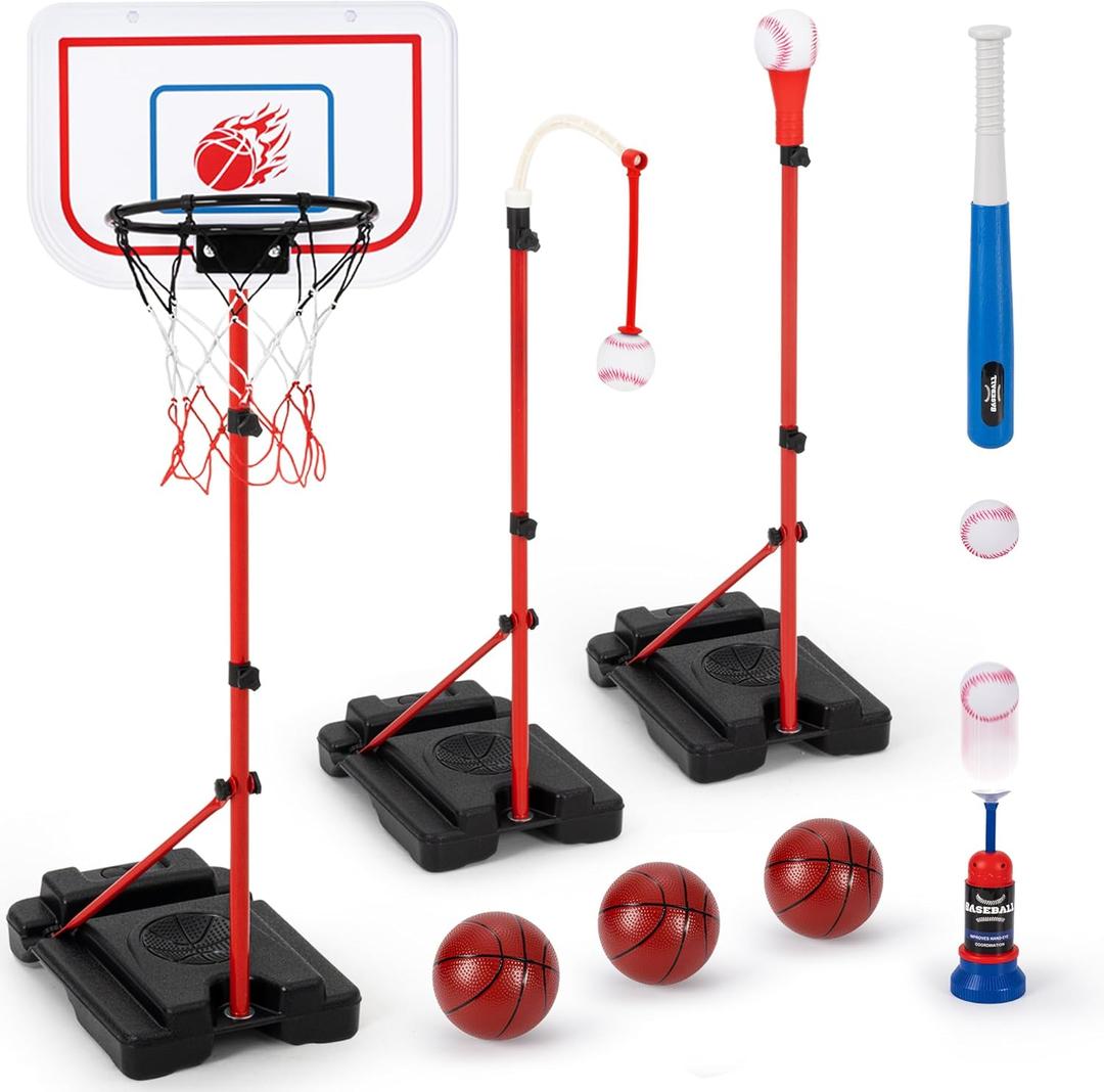 5 in 1 Kids Basketball Hoop and T Ball Set, Adjustable Height Basketball Stand, Pool Basketball Hoop, T Ball Set for Toddlers, Outdoor/Indoor Toys for Boys Girls Kids 5 in 1 Kids Basketball Hoop and T Ball Set, Adjustable Height Basketball Stand, Pool Basketball Hoop, T Ball Set for Toddlers, Outdoor/Indoor Toys for Boys Girls Kids