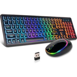 CHONCHOW Wireless Keyboard and Mouse Combo with Backlit, USB Rechargeable & Full Size LED Light Up, Ergonomic Tilt Angle, 2.4GHz Silent Keyboard Mouse, 3 DPI Adjustable for PC, Laptop, Mac, Windows