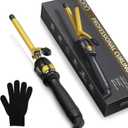 DAN Technology 1/2 Inch Thin Curling Iron for Corkscrew Curls, Tourmaline Ceramic Small Hair Curler with 180F430F Adjustable Temperature, Fast Heating, Dual Voltage, Auto Shut-Off, Black & Gold