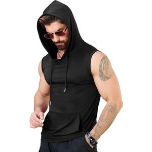 Aiyino Men's Workout Hooded Tank Tops Bodybuilding Muscle Cut Off T Shirt Sleeveless Gym Hoodies (X-Large, Black)