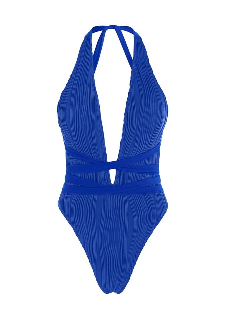 ZAFUL Women Plunging One Piece Swimsuit Backless Cross Tie High Cut Thong One-Piece Bathing Suit 23-Black M