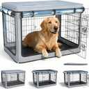 Dog Crate Cover, Heavy Duty Waterproof Abrasion-Resistant and Scratch-Resistant Knife-Scraped Fabric with Breathable Mesh & Detachable Sunshade, Dog Cage Cover Universal Fit for Wire Crates (42-Inch)