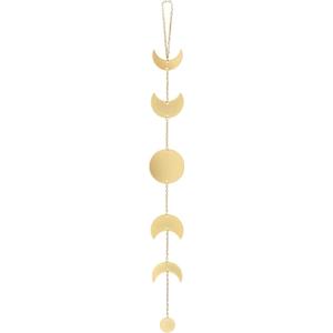 Mkono Moon Phase Wall Hanging Metal Boho Home Decor Vertical Chic Moon Garland for Dorm Nursery Bedroom Living Room Apartment Office, Decorative Wall Art for Girls Mom, Gold