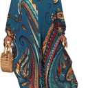 Bsubseach Kaftan Dresses for Women Ethnic Print Plus Size Beach Cover Ups Batwing Sleeve Caftans with Pockets