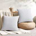 YCOLL Farmhouse Pillow Covers 18x18, Modern Accent Square Throw Pillow Covers Set of 2, Blue and Beige Striped Patchwork Linen Decorative Pillows Cushion Covers for Couch Chair Bedroom Home Decor