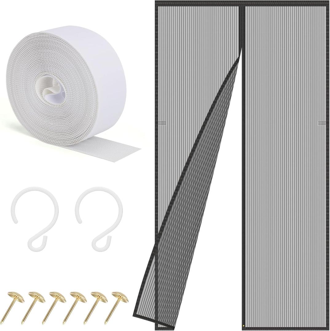 Sylken Magnetic Screen Door,Screen Size 31" x 80" Strengthened Fiberglass Mesh,Mesh Net Curtain for Sliding Glass/Double/Patio/French/Front/Back Doors with Strengthened Magnets