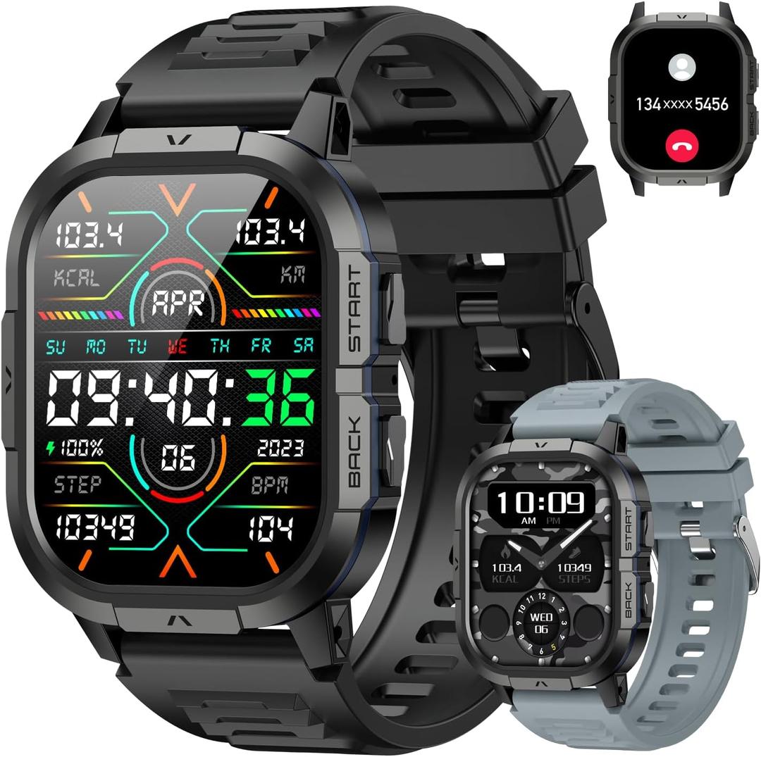 Smart Watch for Men Fitness Tracker: Military Waterproof Make Answer Call Digital Mens Watches Running Step Pedometer Smartwatch Android Phone iPhone Samsung Compatible Sleep SpO2 Heart Rate Monitor (Black)