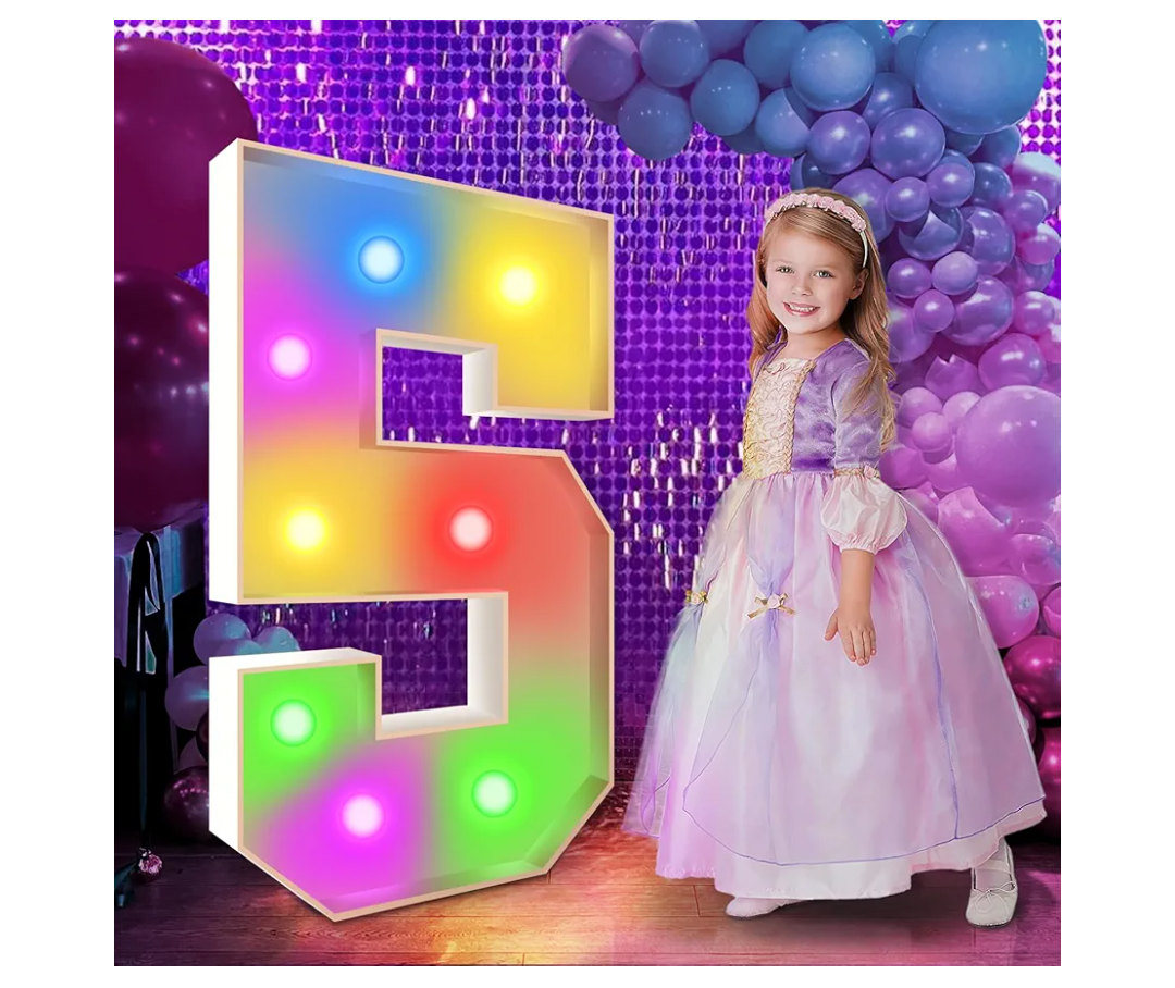 3.3FT Marquee Numbers, Light Up Numbers for 15th 50th Birthday Party Decorations with Assembling Tools, Large Foamboad Mosaic Balloon Frame for Anniversary Engagement Party Decor, Number 5