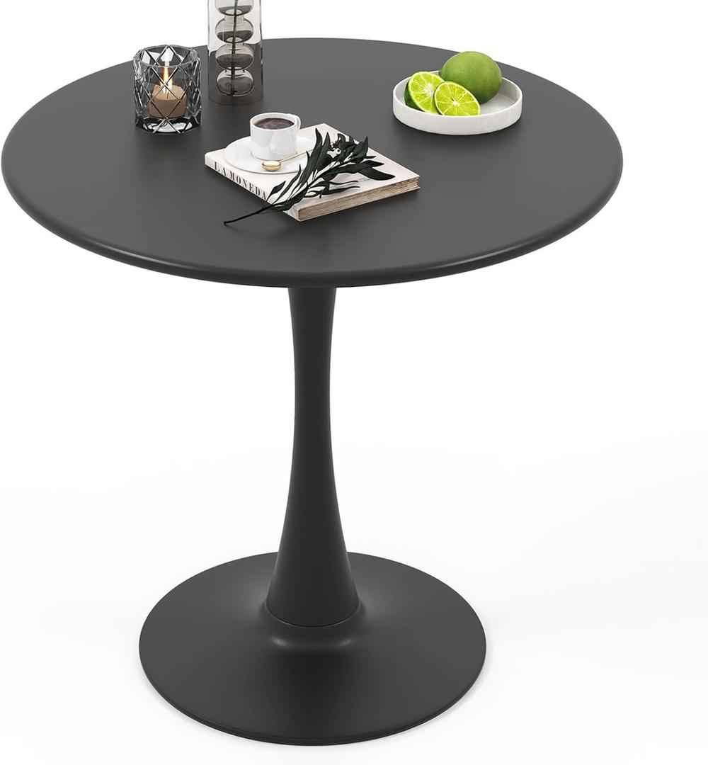 Giantex Black Round Dining Table, 32" Modern Tulip Kitchen Table w/ 0.9 Thickened Tabletop & Sturdy Metal Pedestal, Mid-Century Leisure Table for Small Places, Dining Room, Living Room, Cafe