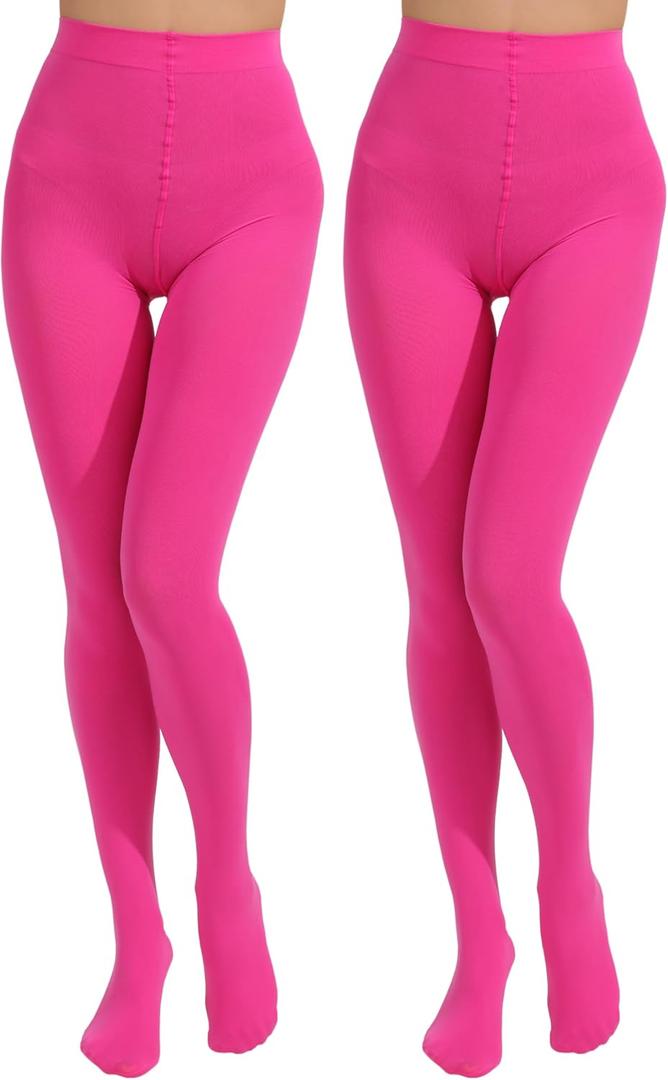 Paralinda 2 Pairs Women's Solid Color Tights 80D, Soft Opaque Microfiber Tights (Pink, XXL)
