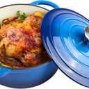 6 Quart Dutch Oven Enameled Cast Iron with Lid - Big Dual Handles - Oven Safe up to 500F - Classic Round Pot for Versatile Cooking (Blue, 6 QT)