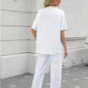 SeeLuNa Women's Two Piece Outfits 3/4 Batwing Sleeve Capelet Crew Neck Pullover Top Wide Leg Pants Lounge Set (White, L)