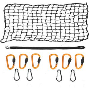 Cargo Net for Pickup Truck Bed 2 X 3 Foot Stretches to 4 X 6 ft, Heavy Duty Truck Bed Net with 3x3 Small Mesh & 10pcs Carabiners Hooks Compatible with Ford, Dodge RAM, Chevy, Toyota