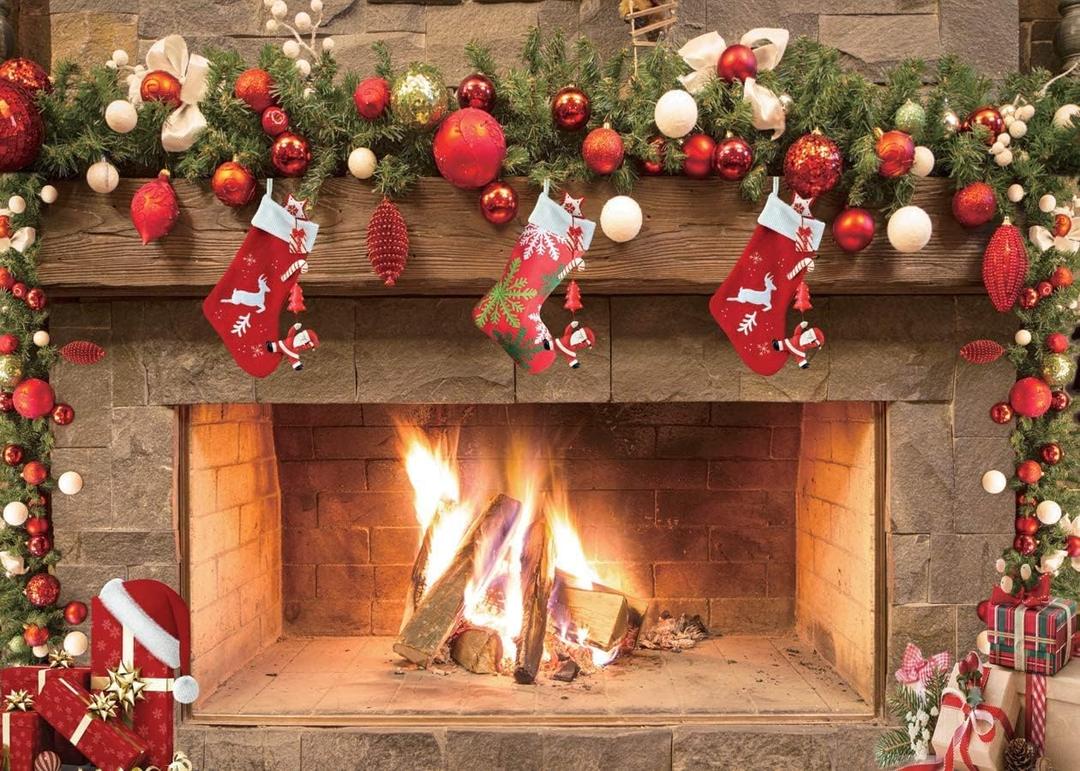 Dudaacvt 10x8ft Christmas Photography Backdrops Christmas Fireplace Theme Backdrop Xmas Party Banner Child Xmas Family Party Background