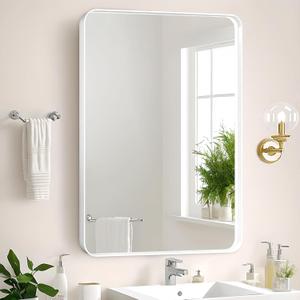 Bathroom Mirror 24x36 Inch - Over Sink White Rectangular Metal Frame Mirror for Bathroom Wall, Matte Framed Large Rectangle Vanity Mirror for Restroom, Living Room, Entryway Decor