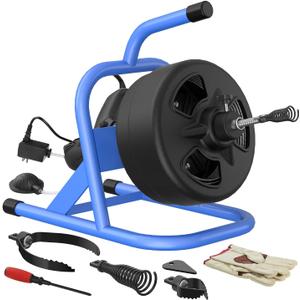 POPULO 50FT×5/16" Drain Cleaner Machine, Electric Drain Auger Drain Snake 50 Ft, For 1"-3" Pipe. With 4 Cutters, Air Foot Pedal And Specialized Gloves, Suitable For Indoor Use.