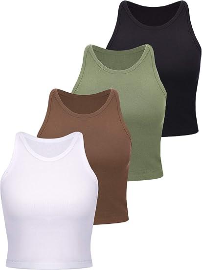 4 Pieces Basic Crop Tank Tops Women Racerback Crop Tops Cotton Sport for Girls Lady Daily Wearing Size M