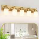 IZORRO Bathroom Vanity Light Fixture, 5-Light 36 Inch Gold Bathroom Light Fixtures Over Mirror, with White Glass Shade, Modern Farmhouse Vanity Lights, Rustic Restroom Lighting Fixtures