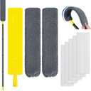 Qaestfy Under Appliance Cleaning Tool with Long Handle, 2 Reusable Microfiber Pads, 5 Disposable Dusting Cloths, Retractable Flat Gap Duster (30-63) for Behind Fridge, Washer, Bed, Furniture