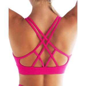 RUNNING GIRL Sports Bras for Women Pack Criss Cross Back Sexy Strappy Sports Bra Seamless Padded Yoga Bra with Removable Cups (Medium, Hot Pink)