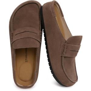 EVELLYHOOTD Lofel| Suede Clogs Slip-On Mules Wide Fit for Women Men, 41