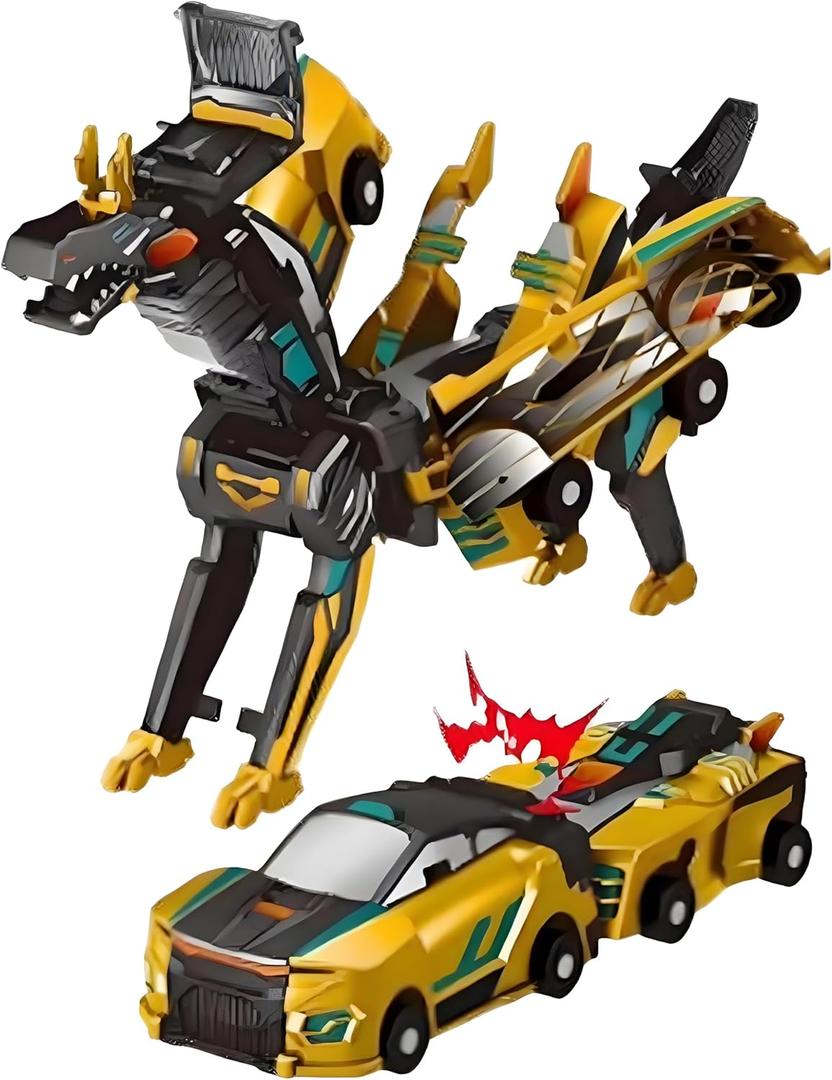 Magnetic Dinosaur Car Toy - 2 in 1 Crash & Transform Vehicle to Dino, No Battery Needed for Kids Age 3-12, Birthday Gift(Golden Dragon)