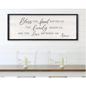 Bless The Food Before Us Wall Decor:Farmhouse Kitchen Signs Wall Decor Bible Verse Quotes Christian Wall Art Modern Rustic Farmhouse Dining Room Decor Black Frames Hanging Plaques 12" x 40"