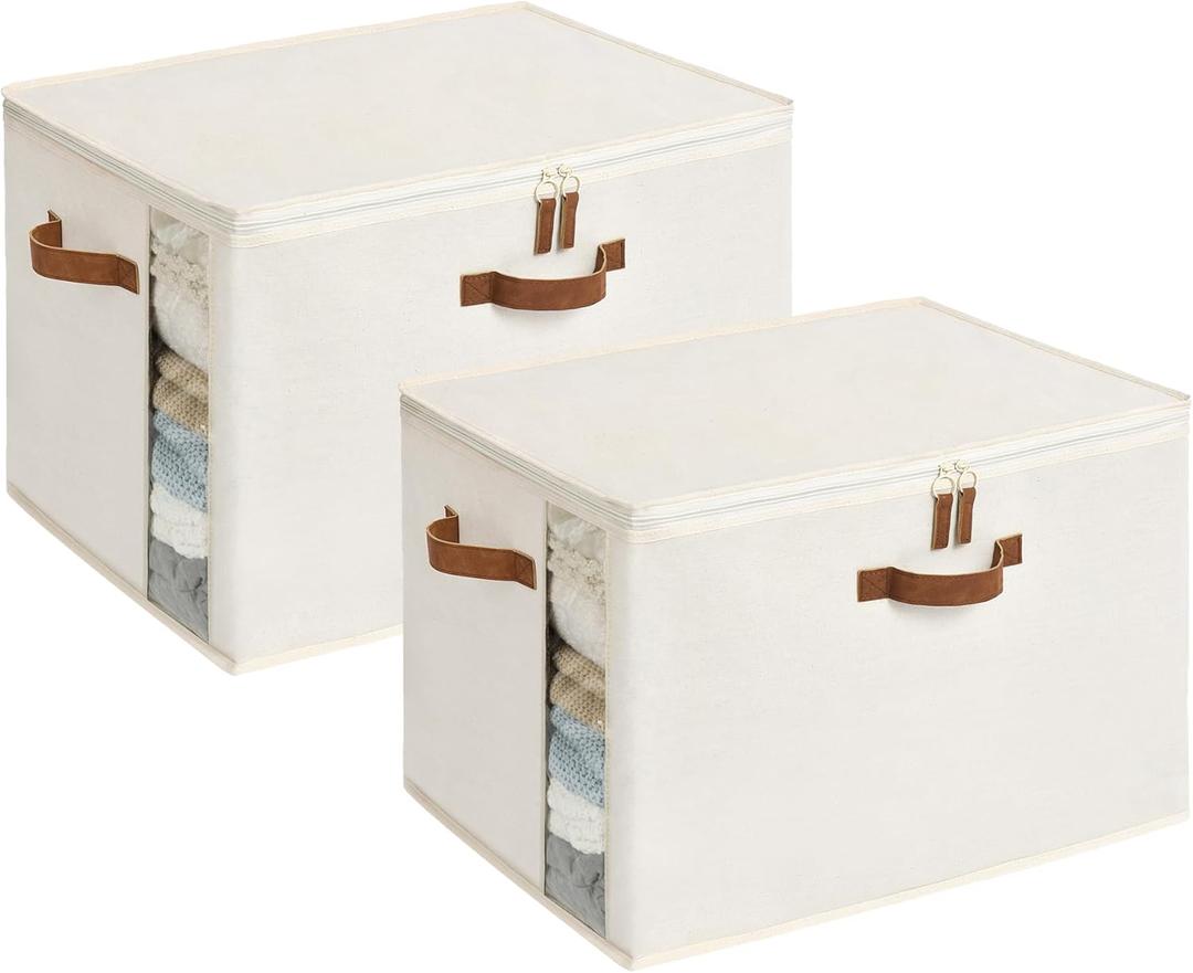 StorageWorks 135L 2-Pack Comforter Storage Bag, Closet Organizers and Storage for Quilt, Sheet, Bedding, Sweater, Clothes (Beige)
