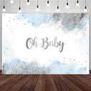 7x5ft Oh Baby Backdrop for Boys Pastel Watercolor Baby Shower Photography Background Blue Clouds Silver Glitter Baby Shower Party Decorations Cake Table Banner Supplies Photo Studio Props