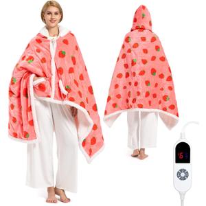 Wearable Heated Blanket Hoodie for Women, Valentines Day Gift for Her Wife Women, Electric Throw Blanket, Heated Shawl Wraps Poncho, Mothers Day Birthday Anniversary Day Gift, Strawberry Red