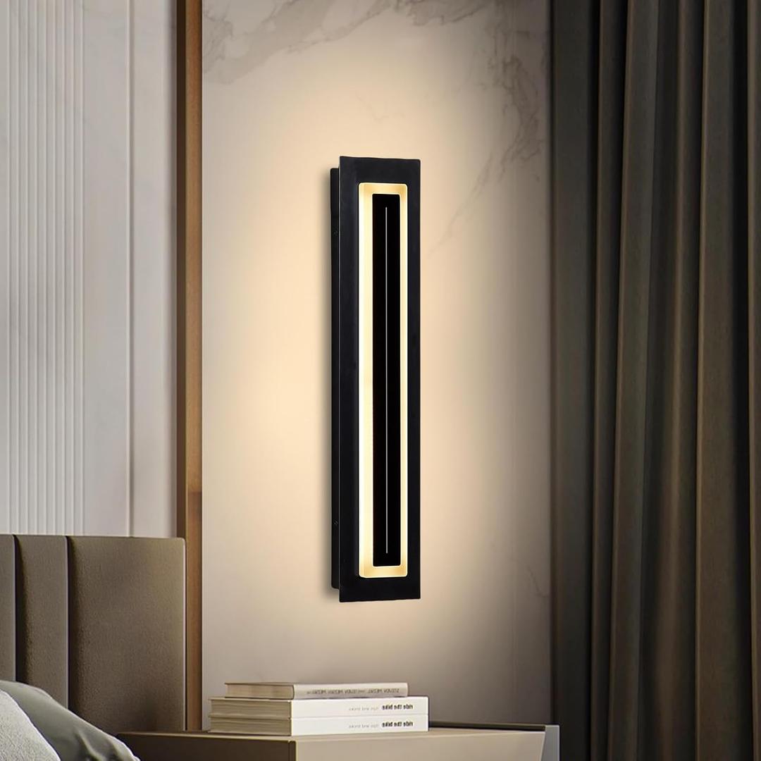 Wall Sconce Indoor, Modern Wall Light Fixtures 24", 23W Dimmable LED Wall Lighting for Living Room Bedroom Hallway Corridor, 3000K Black