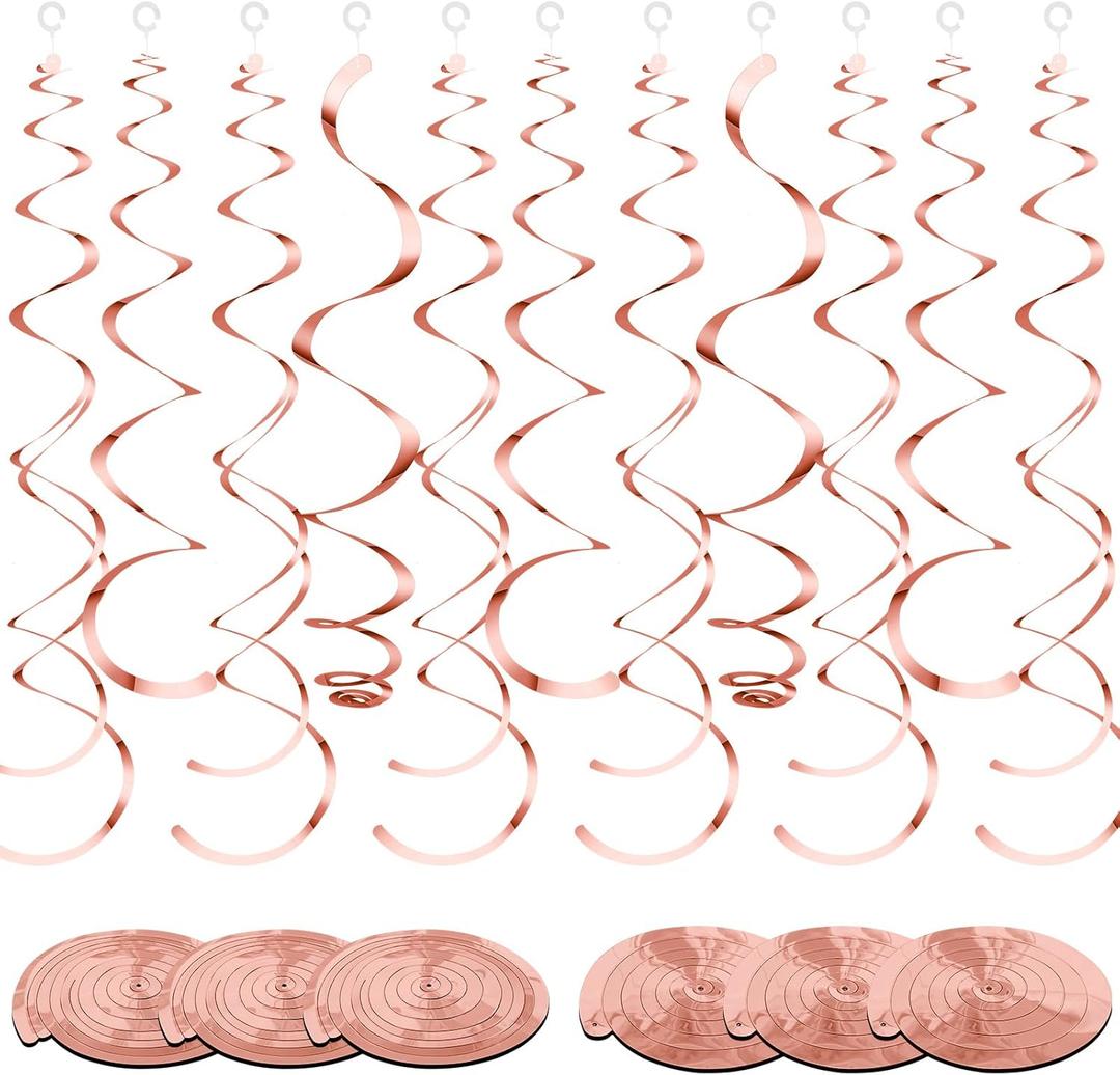 36 Pcs Hanging Swirl Party Decorations Plastic Streamer Swirls Spiral Party Decorations for Ceiling Birthday Wedding Baby Shower Graduation(Rose Gold)