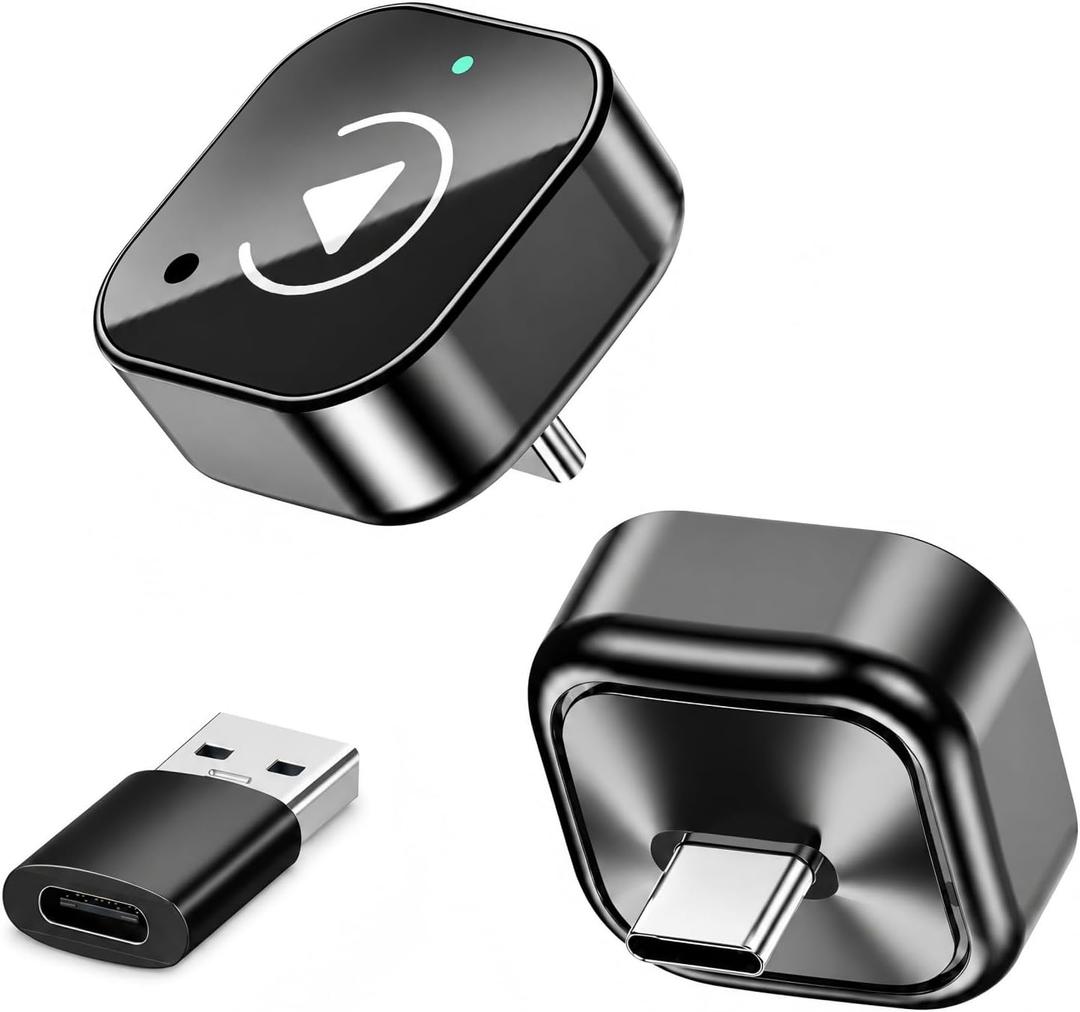 USB-C Wireless CarPlay & Android Auto Adapter, 2-in-1 Plug-in Adapter for Factory Wired CarPlay/Android Auto Cars, Converts Wired to Wireless, Auto Reconnect, 5GHz WiFi, USB Adapter Included